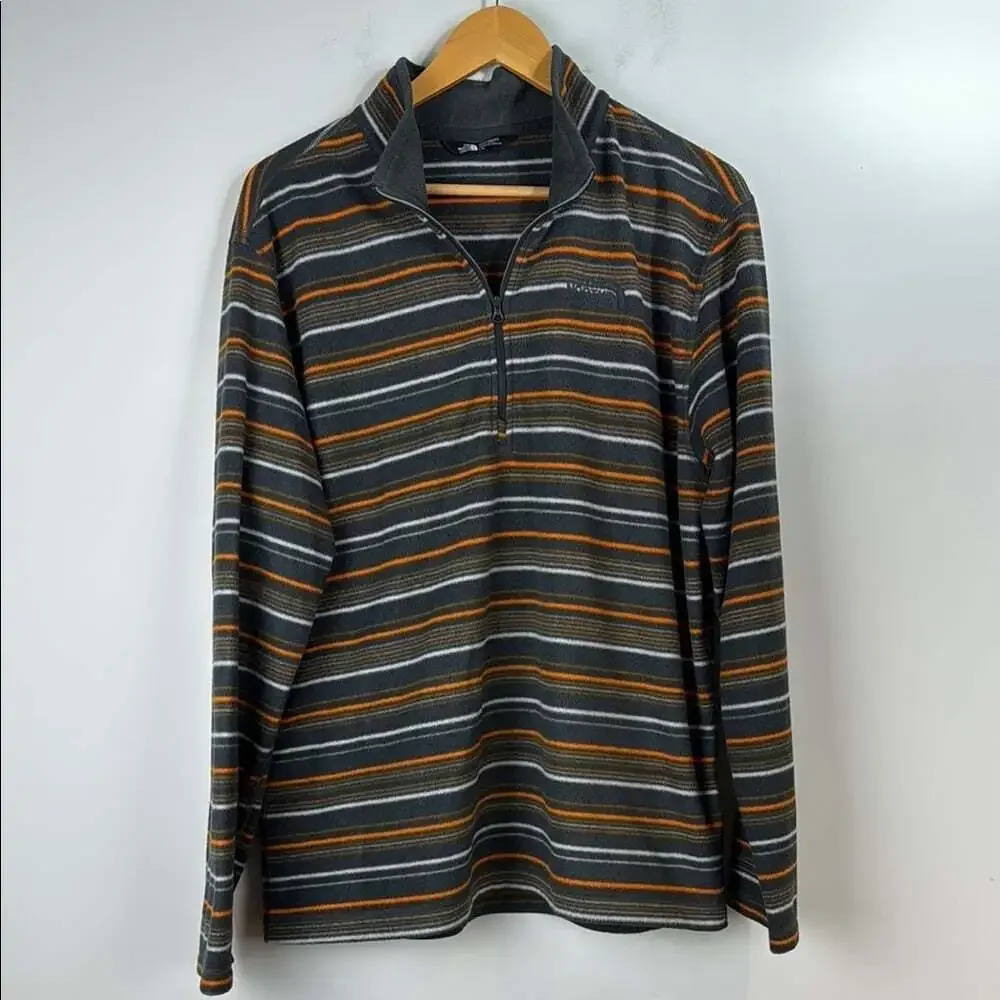 The North Face Gray/Orange/White Striped Fleece 1/4-Zip Jacket Men’s Size Large